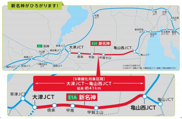 NEXCO中日本：E1A新名神（大津JCT（仮称）～亀山西JCT）の6車線化工事に伴う車線規制を5月から開始