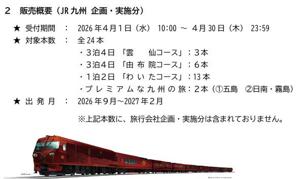 JR九州：「ななつ星in九州」の旅に新たな２コースが加わります！～新コース（2026年９月～2027年２月出発分）受付開始～
